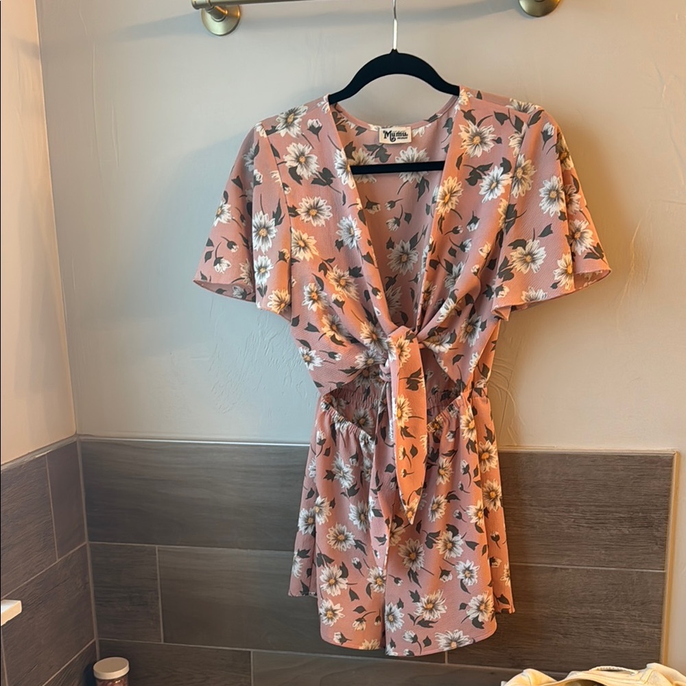 Floral Pink Tie-Front Romper